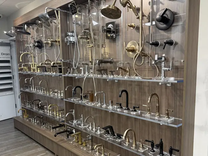 Green Art PLumbing Supply Southampton NY - Kitchen & Bathroom showroom shower heads and faucets on display